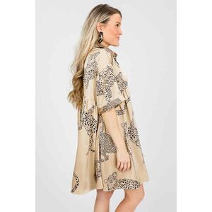 NWT Easel Beige Black Satin Cheetah Print Short Sleeve Shirt Dress Size 1X